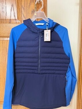 Peter Millar Navy and Royal Blue Half-Zip Hooded Pullover
